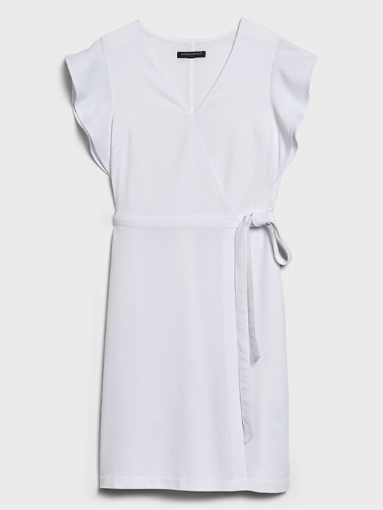 Banana Republic Dresses & Skirts - Banana Republic White V-Neck Faux Wrap Tie-Waist Mini Dress Bridal Graduation